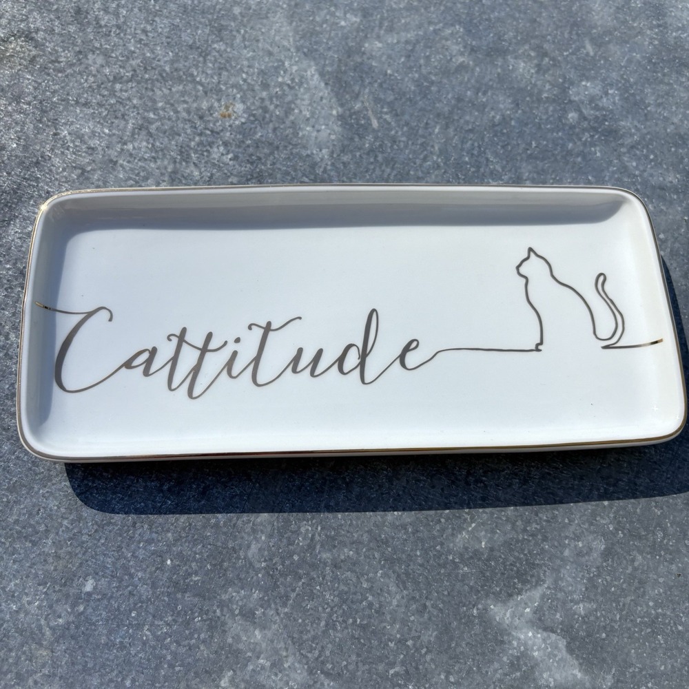 Prima Design Porcelain "Cattitude" Cat Trinket Snack Serving Tray Collectible